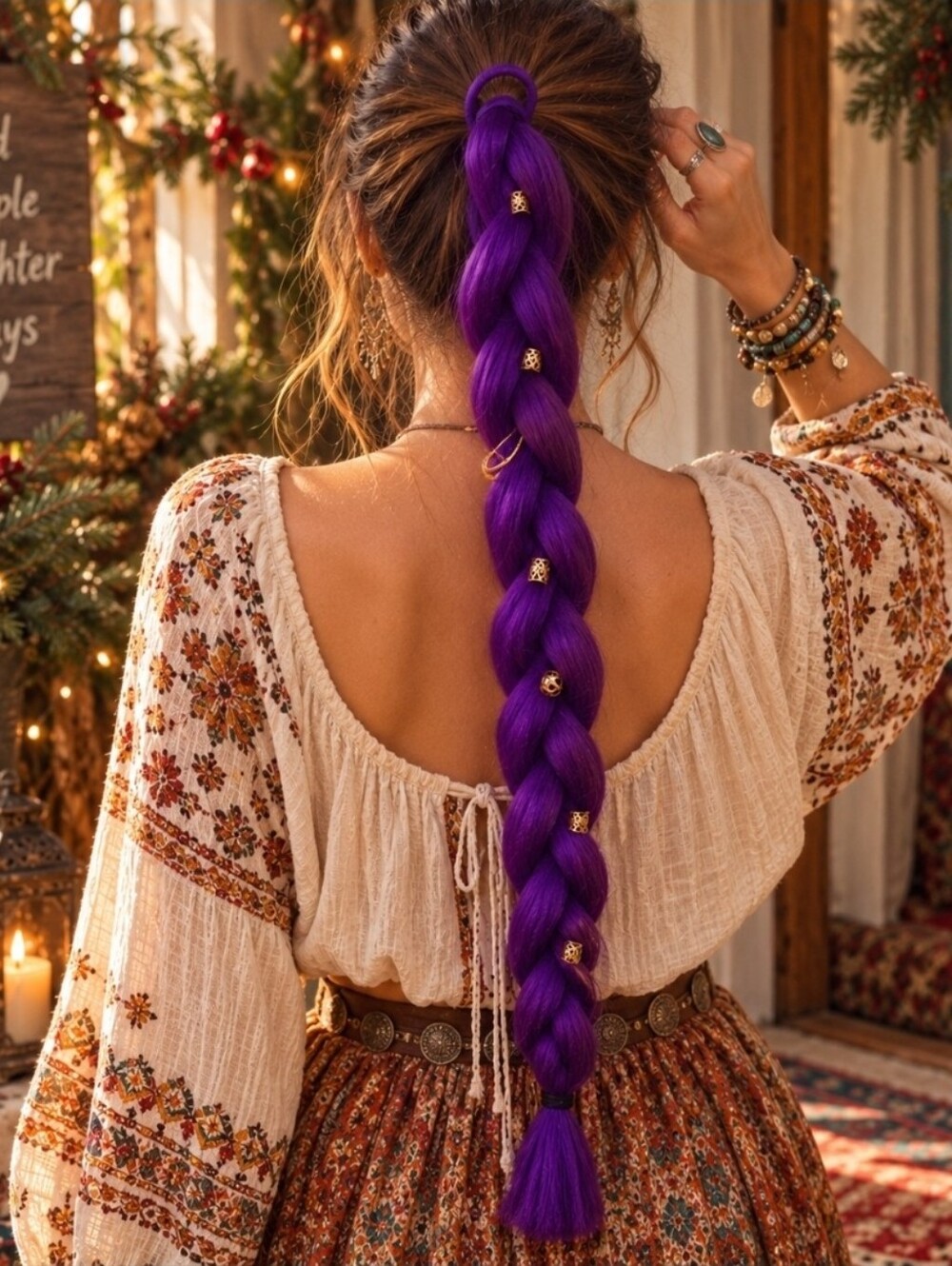 4/$15 Rumi Purple Character Braid 24" Cosplay Hair Extension w Gold Decor & Pins